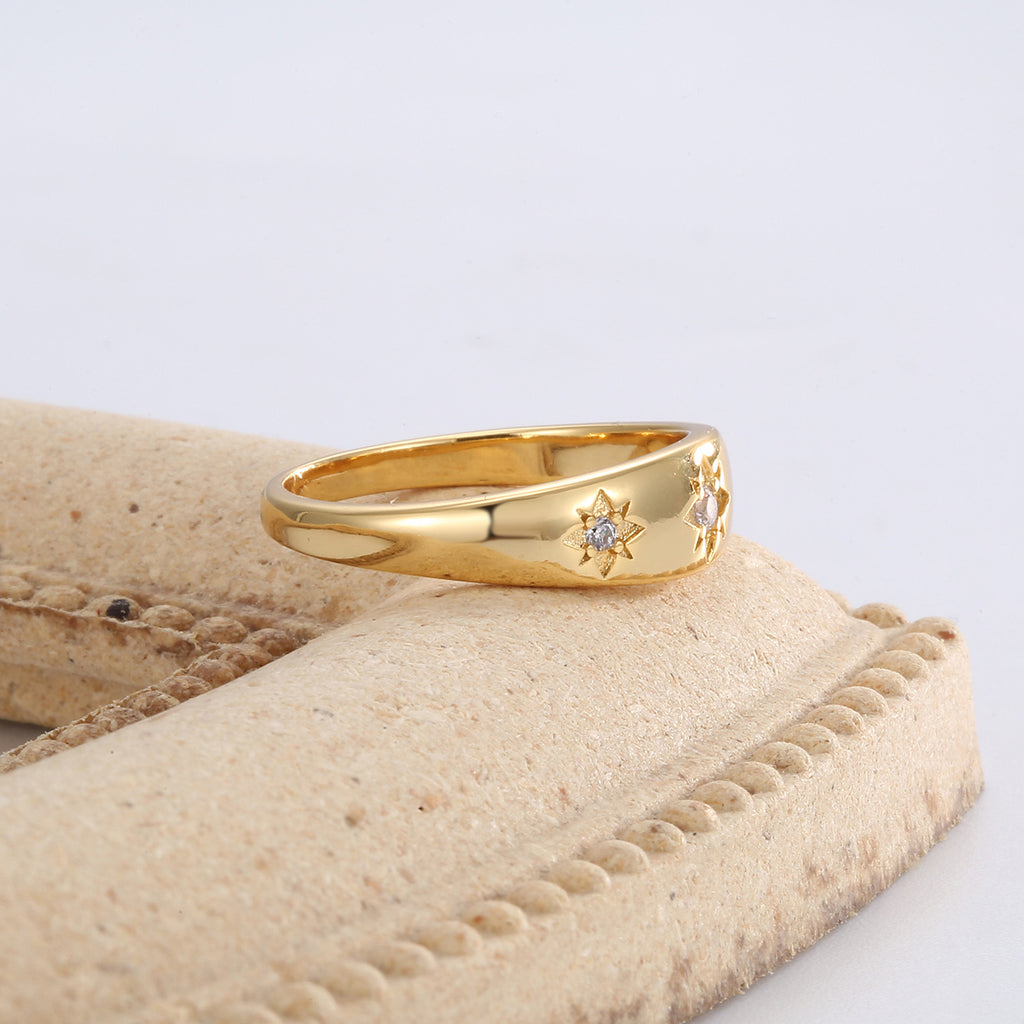 R0153 Japanese and Korean Minimalist Design Hexagram Zirconia Ring for Women Brass Gold Plated Cool Style
