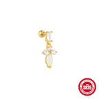 S925Sterling Silver Opal Inlaid Diamond Round Bead Threaded Piercing Ear Bone Stud Hot-Selling High-End Marquise Opal Earrings