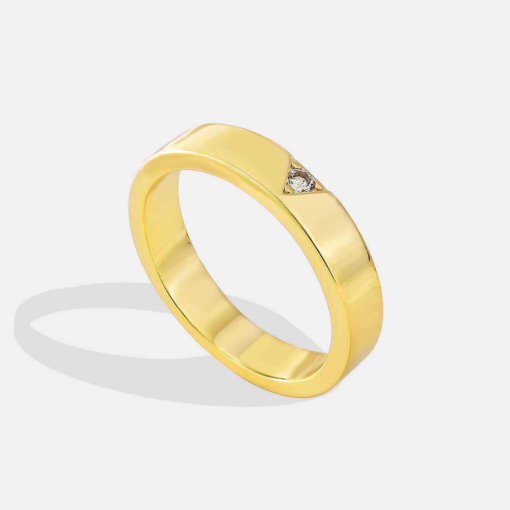 R0172 Brass Jewelry Single Diamond Ring for Women Minimalist Smooth Plain Ring Cool and Simple