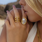 Stainless Steel Exaggerated Pearl Ring rings