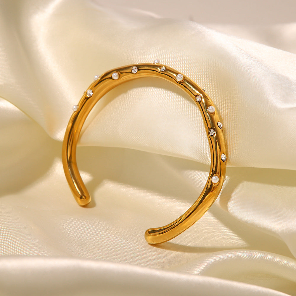 Fashionable New Versatile Bracelet 18K Gold-plated Pearl Zircon Cross Inlaid Bracelet for Women — product detail image 03