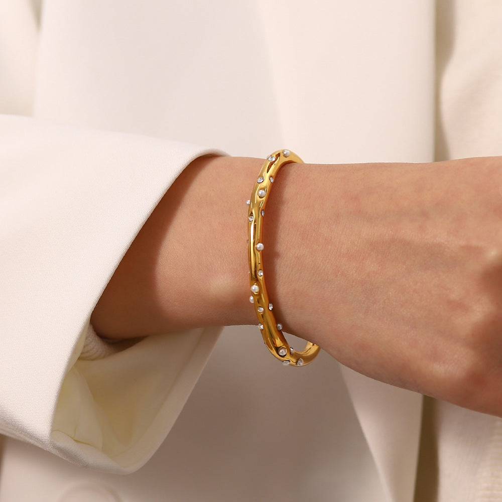 Bracelet 18K Gold-plated Pearl Zircon Cross Inlaid Bracelet B201481 — additional product photo 04