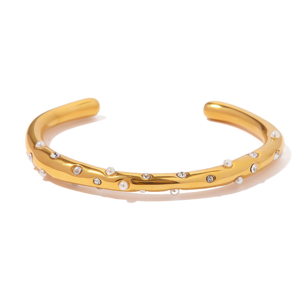 Fashionable New Versatile Bracelet 18K Gold-plated Pearl Zircon Cross Inlaid Bracelet for Women — jewelry style image 05