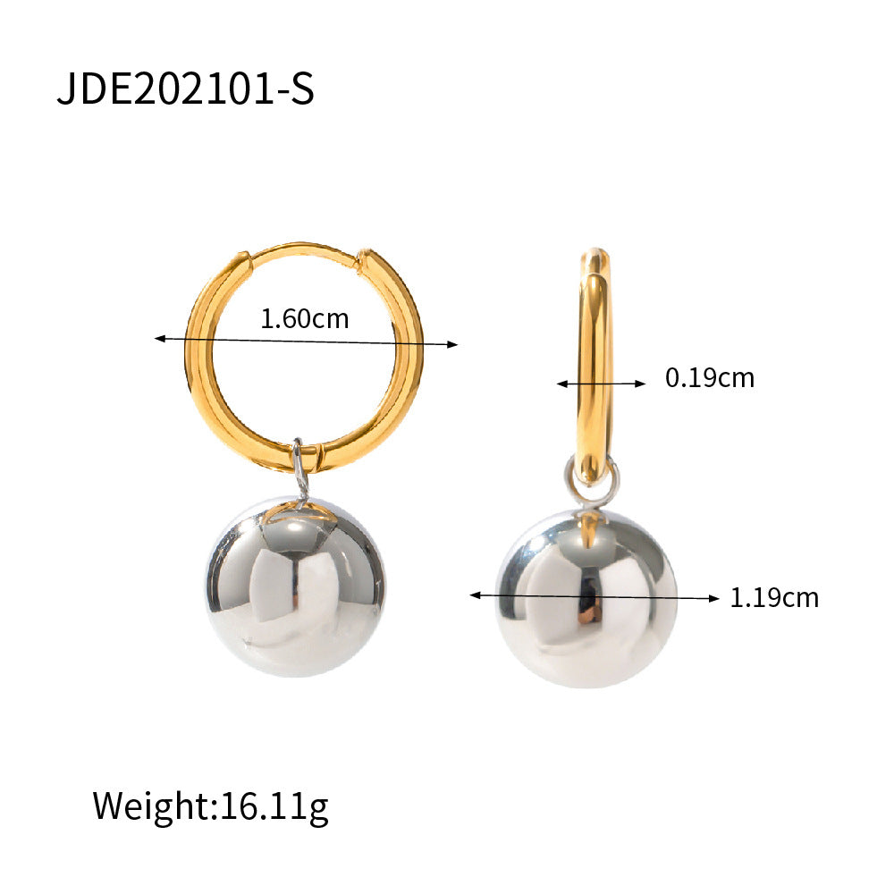2H18K Gold Stainless Steel Hoop Earrings Gold Ball Pendant Earrings Personality Versatile Earrings Jewelry for Women Same Style