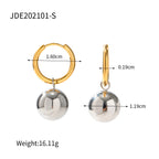 2H18K Gold Stainless Steel Hoop Earrings Gold Ball Pendant Earrings Personality Versatile Earrings Jewelry for Women Same Style