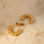 2H Women's Twisted Spiral Hoop Earrings 18K Gold-plated Stainless Steel gold Ear Jewelry