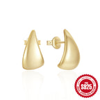 New925Pure Silver Classic Simple Round Shape C Stud Earrings with Inlaid Diamonds, Minimalist Design Sense, Korean and Japanese Style