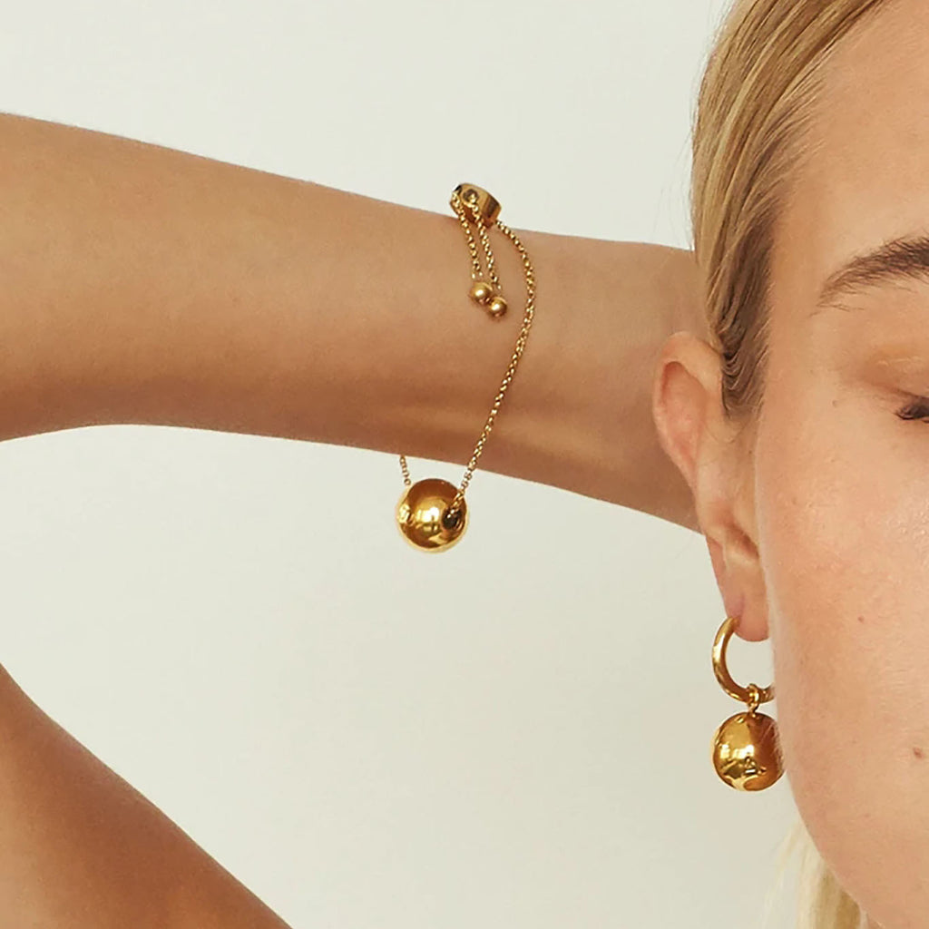 2H18K Gold Stainless Steel Hoop Earrings Gold Ball Pendant Earrings Personality Versatile Earrings Jewelry for Women Same Style