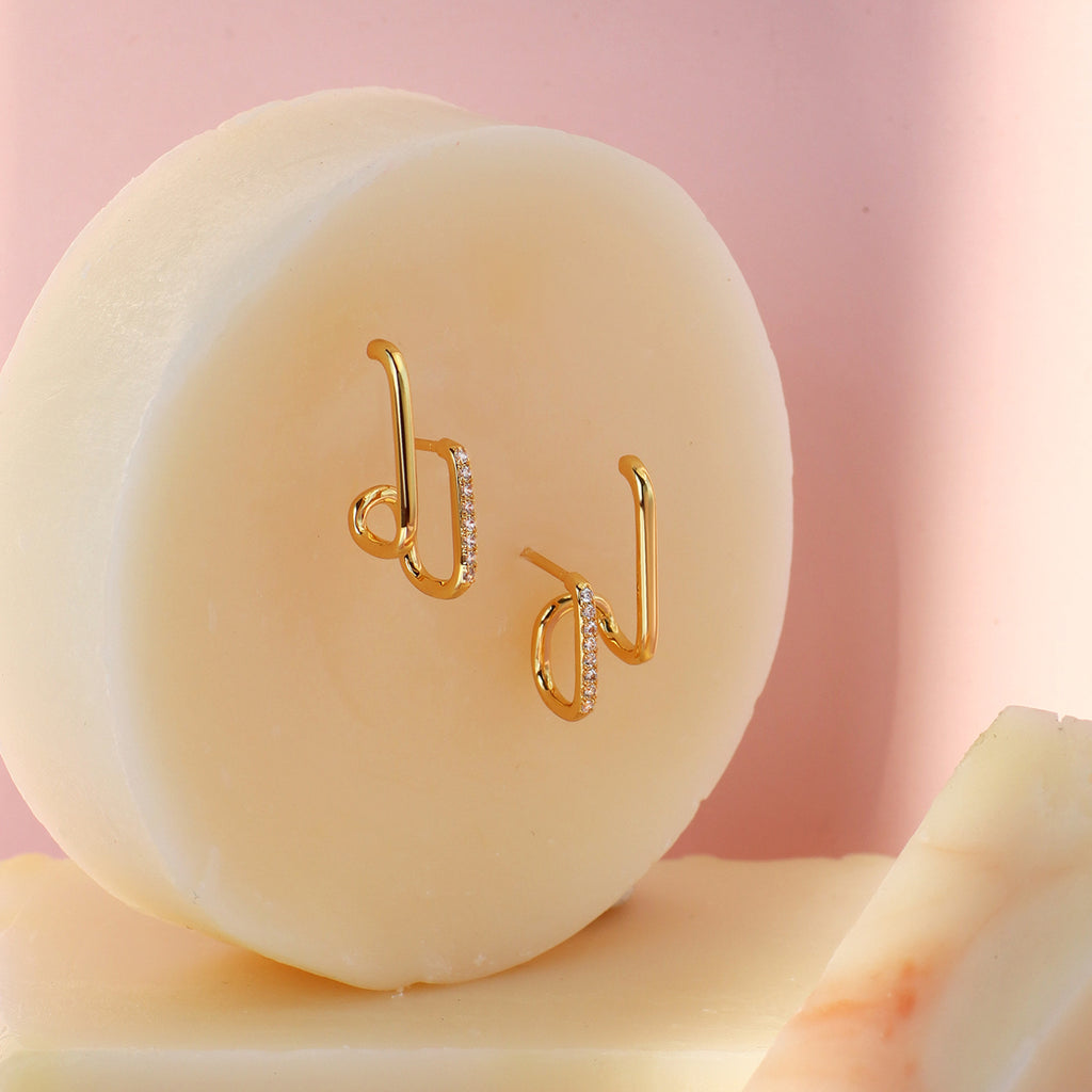 E0083Minimalist Style Double Line Diamond-Studded Earrings for Women gold Double Hoop Ear Clips Trendy Accessories