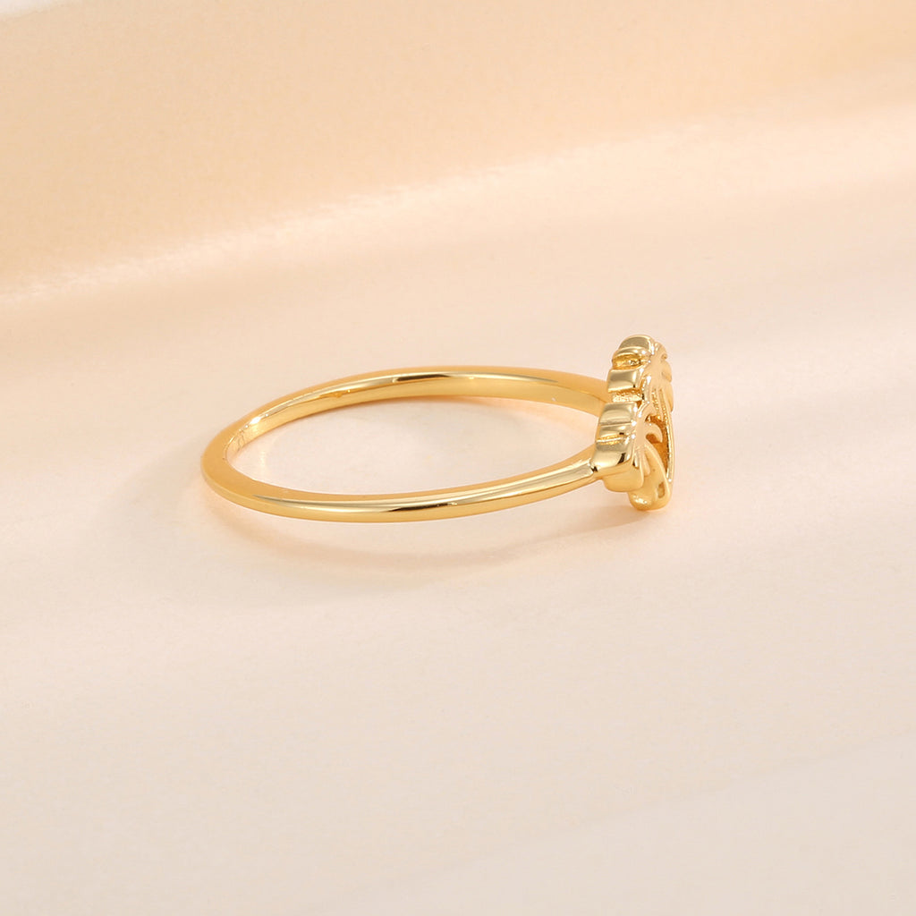 R0297 Japanese and Korean Coconut Tree Design Ring for Women, Copper Plated with Real Gold, Summer Style, Simple