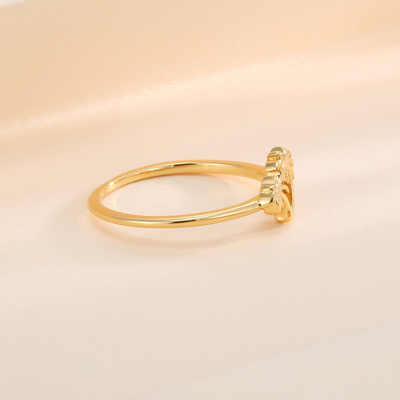 R0297 Japanese and Korean Coconut Tree Design Ring for Women, Copper Plated with Real Gold, Summer Style, Simple