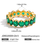 18K Gold Stainless Steel Inlaid Green Zircon Women's Fashion Versatile Ring