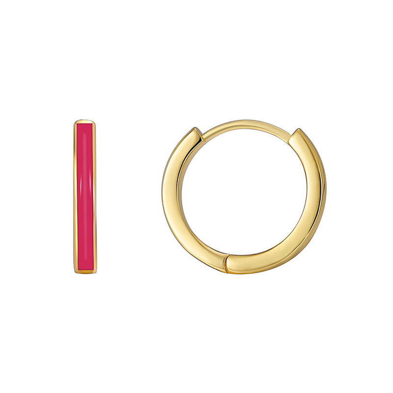 E0228Brass Gold-Plated Handmade Enamel Simple Daily Round Epoxy Earrings for Women