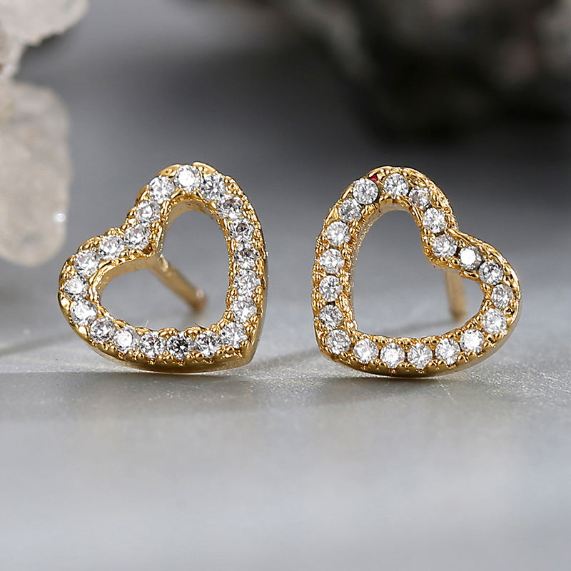 E0556 Hollow Heart Zirconia Stud Earrings for Women Gold-Plated Fashion Small Earrings
