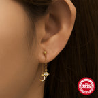 S925Sterling Silver Inlaid Diamond Pearl Tassel Chain Earrings Studs Hot-Selling Geometric Star Moon High-End Ear Jewelry