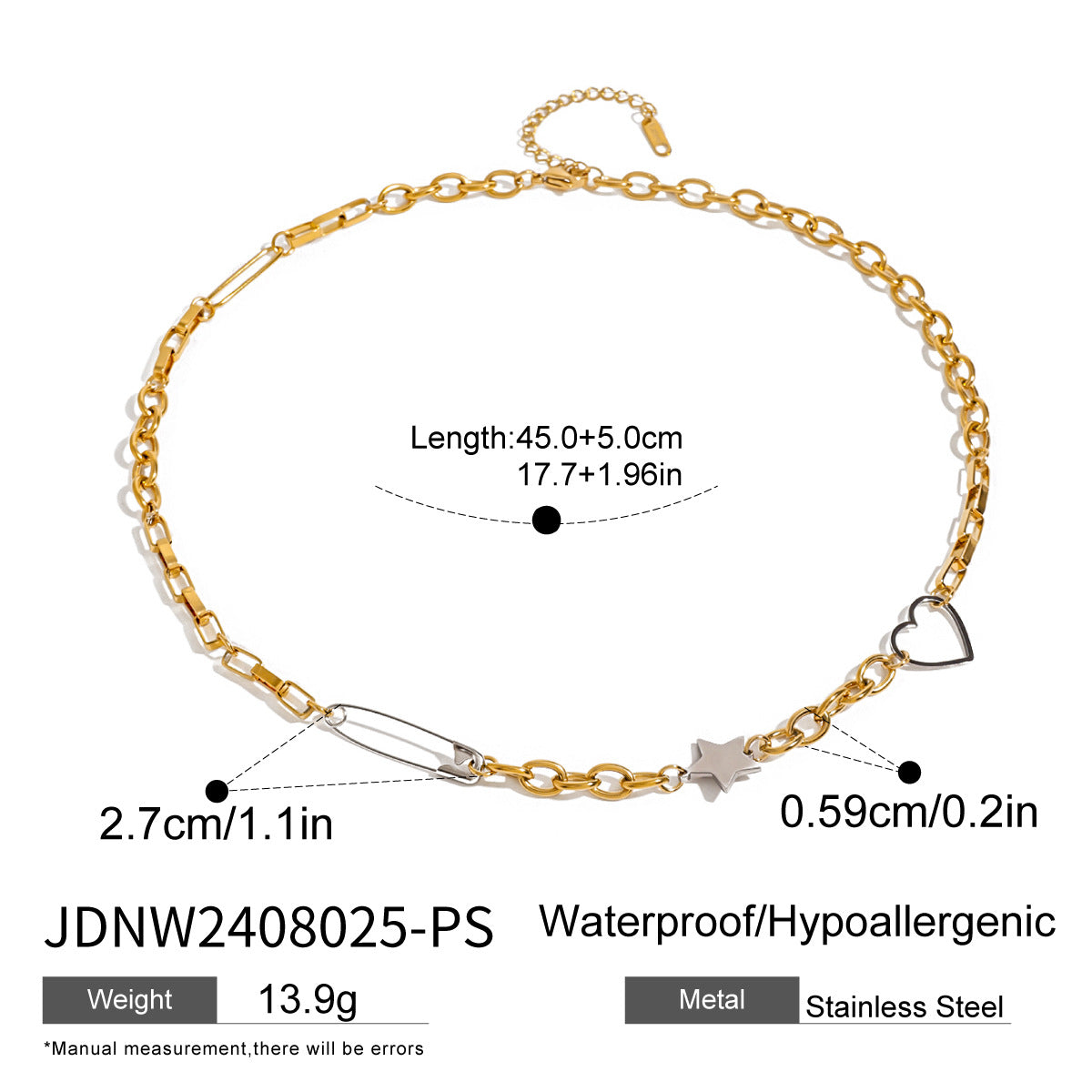 2H Stainless Steel Heart Necklace Simple Earrings Non-Fading Jewelry for Women