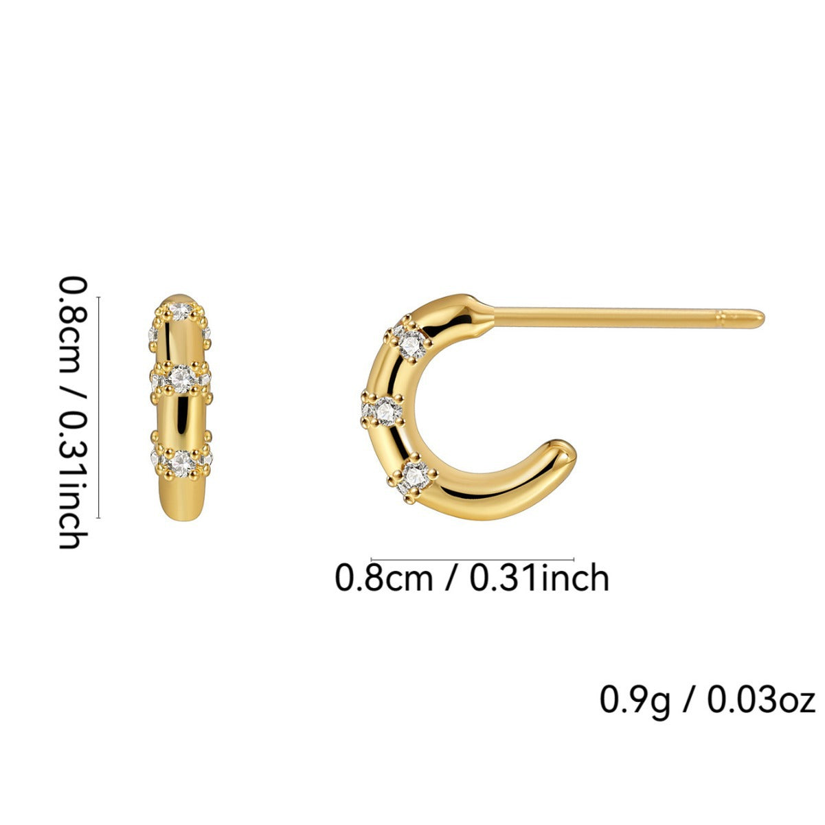 E0043 Earrings Studs for Women Semi-circle Inlaid Diamond Simple Design New Gold-plated Korean-style Earrings for Women