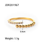 2H 18K Gold Stainless Steel Inlaid Diamond Open Ring rings