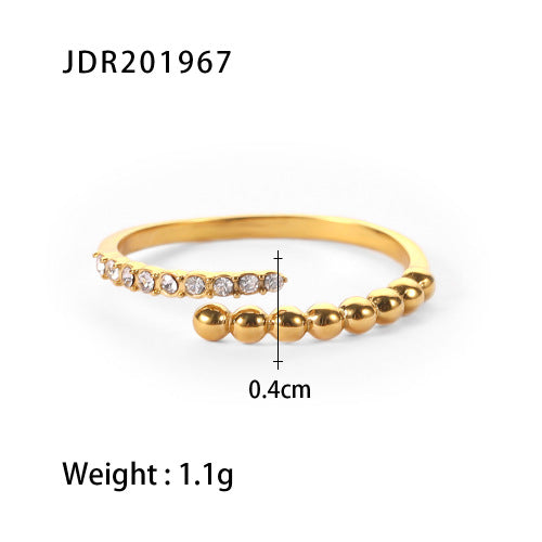 2H 18K Gold Stainless Steel Inlaid Diamond Open Ring rings
