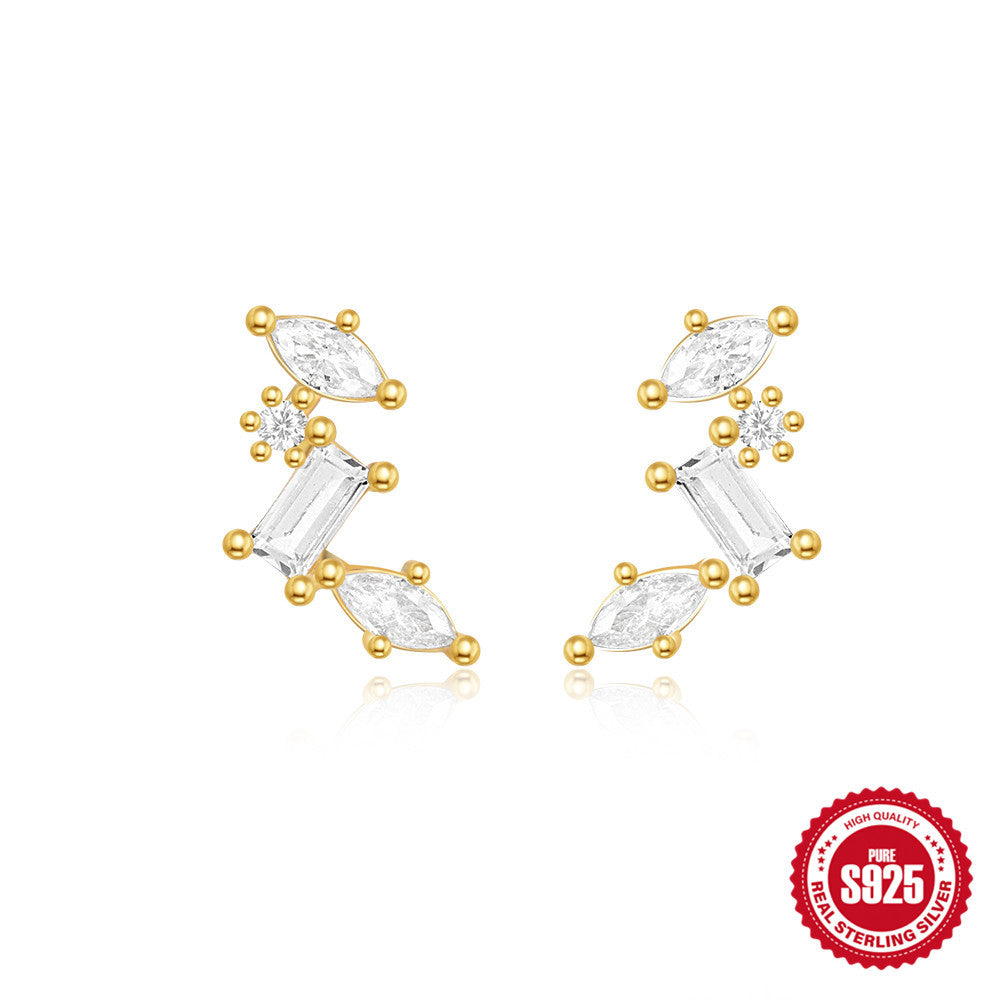 S925Sterling Silver Multi-layer Marquise Water Drop Splicing Stud Earrings Hot-selling Super Flash Diamond-studded Ear Jewelry