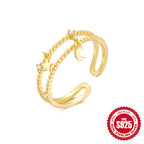 S925Sterling Silver Ring Micro Pave Colored Diamond Ring New Double Layer Design Sense Strong Open Ring