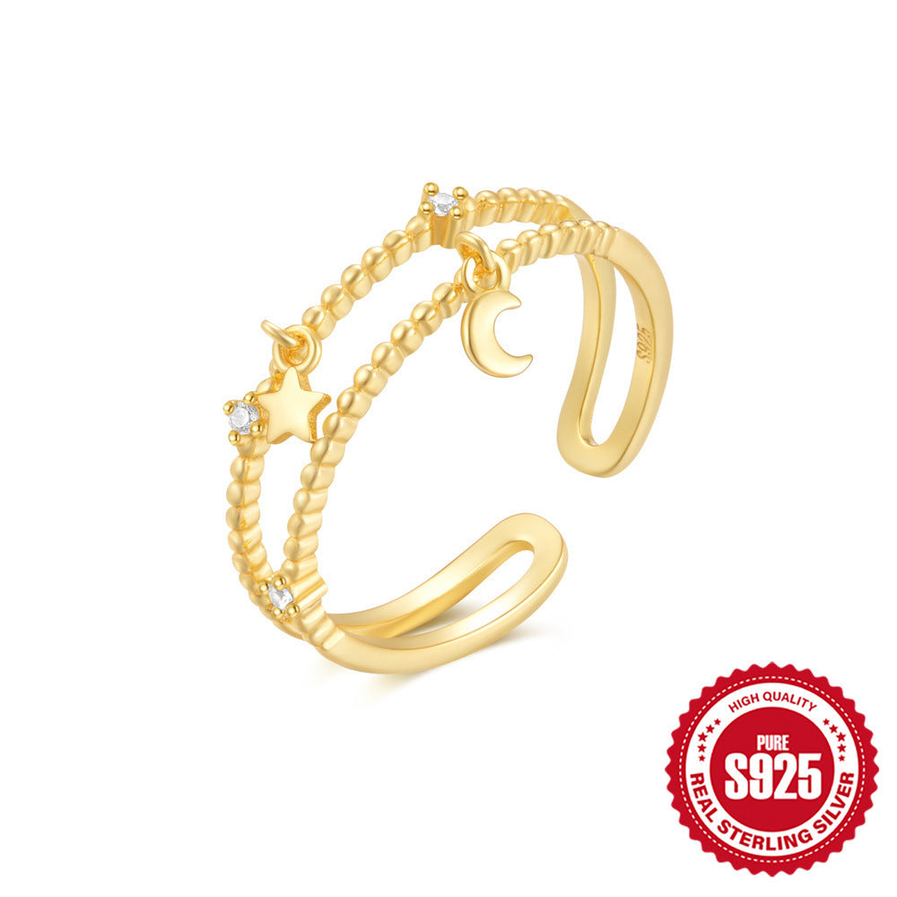 S925Sterling Silver Ring Micro Pave Colored Diamond Ring New Double Layer Design Sense Strong Open Ring