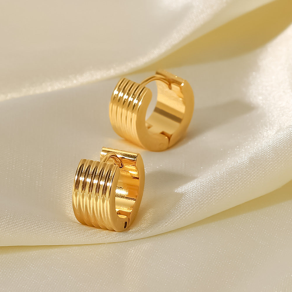 New Earrings Jewelry18K Gold Wide Ribbed Stainless Steel Earrings Fashionable Personality Earrings for Women