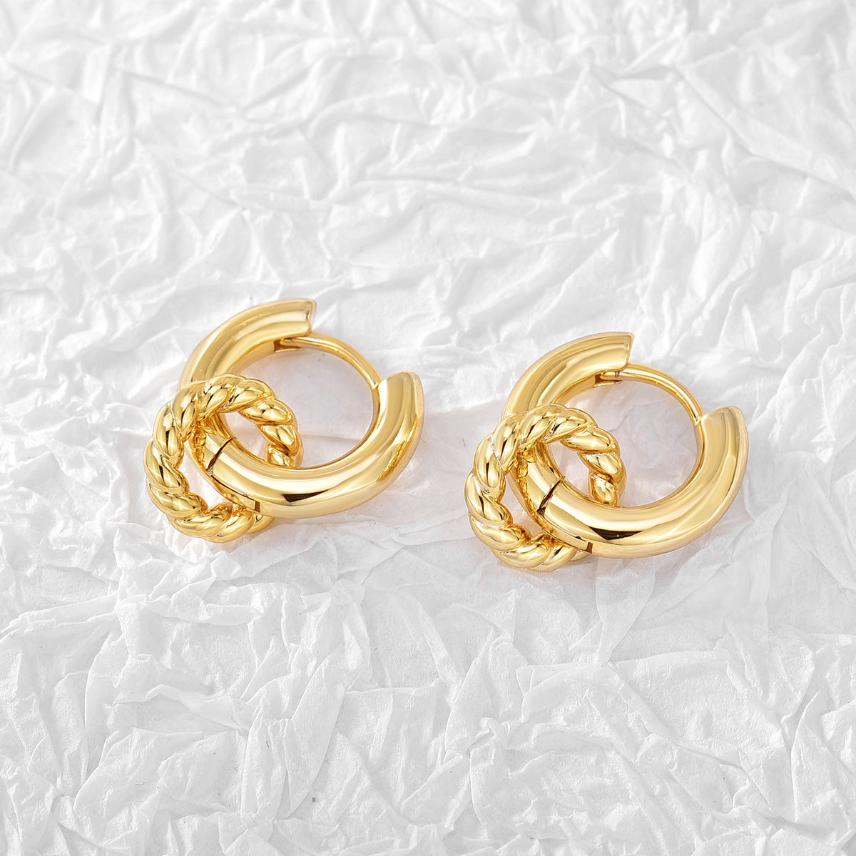 E0298 Vintage Double Loop Interlocking Earrings for Women Exaggerated Fashion Braided Hoop Earrings