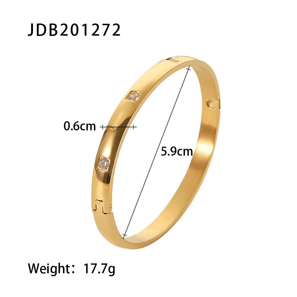 Vintage Open Gold Bracelet Non-Fading Stainless Steel Bangle Women Zircon Bracelet
