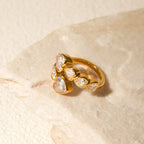 2H French-style Fine Ring 18k Gold Stainless Steel Inlaid Heart-Shaped Zircon Interlocking Open Ring