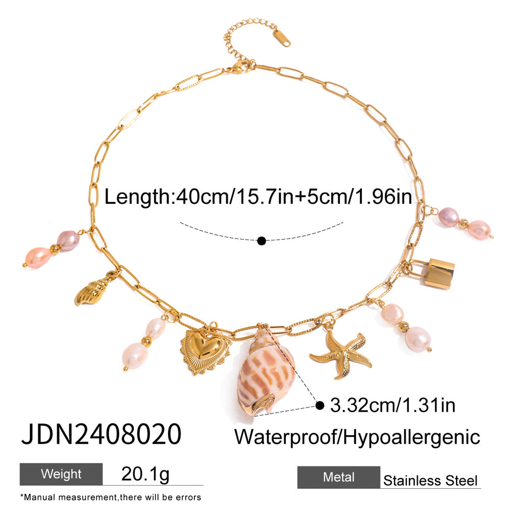 Shell Necklace Beach Vacation Collarbone Chain Stainless Steel Jewelry