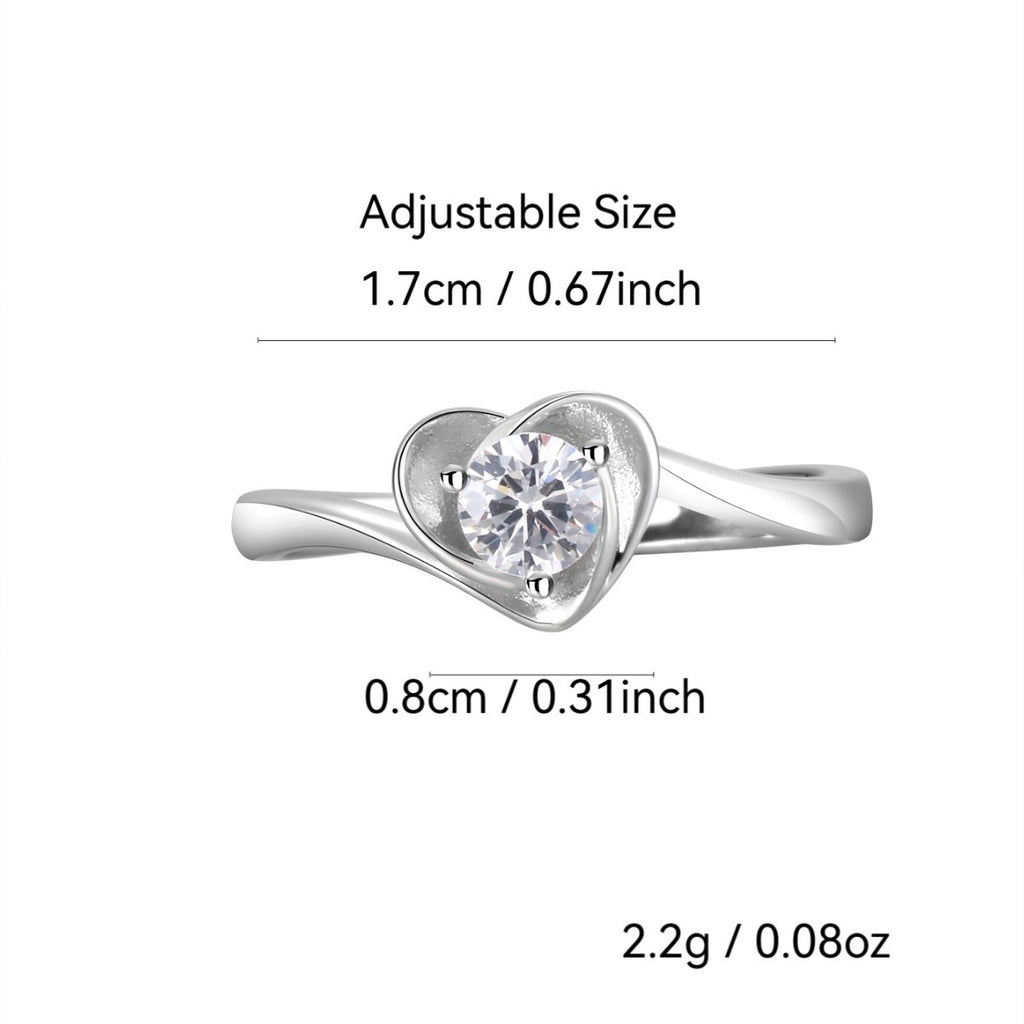SR0039 S925Silver Heart Zircon Trendy Design Couple Ring