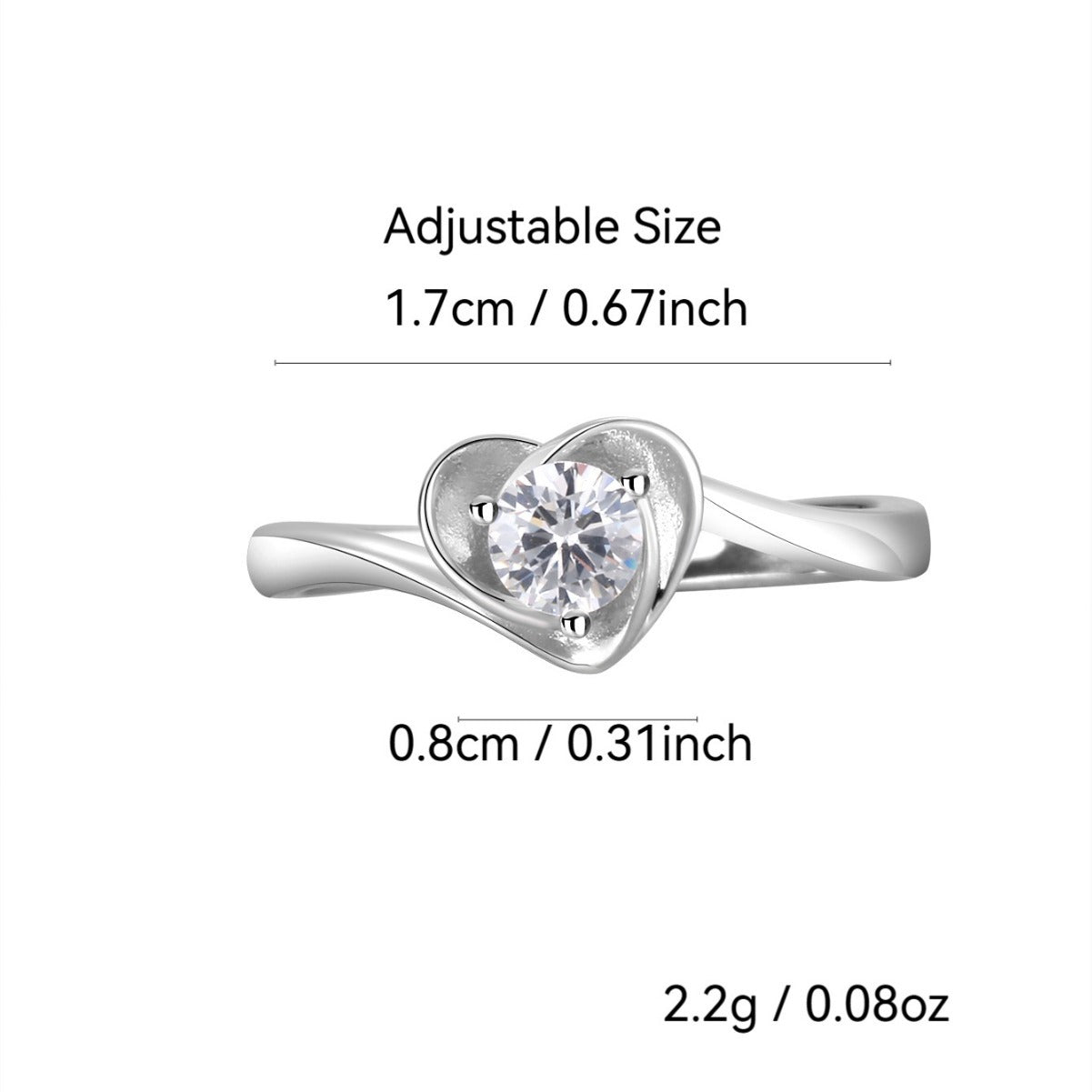 SR0039 S925Silver Heart Zircon Trendy Design Couple Ring