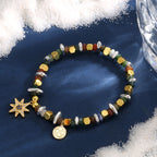 B0280 Eight-Pointed Star Inlaid Zircon Vintage Beaded Indian Mala Bracelet Handmade