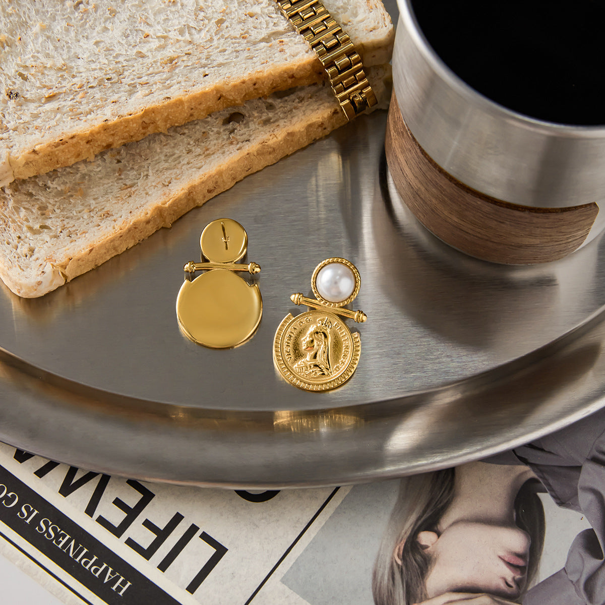 2H Coin Earrings Stainless Steel Jewelry for Women Non-Fading earrings