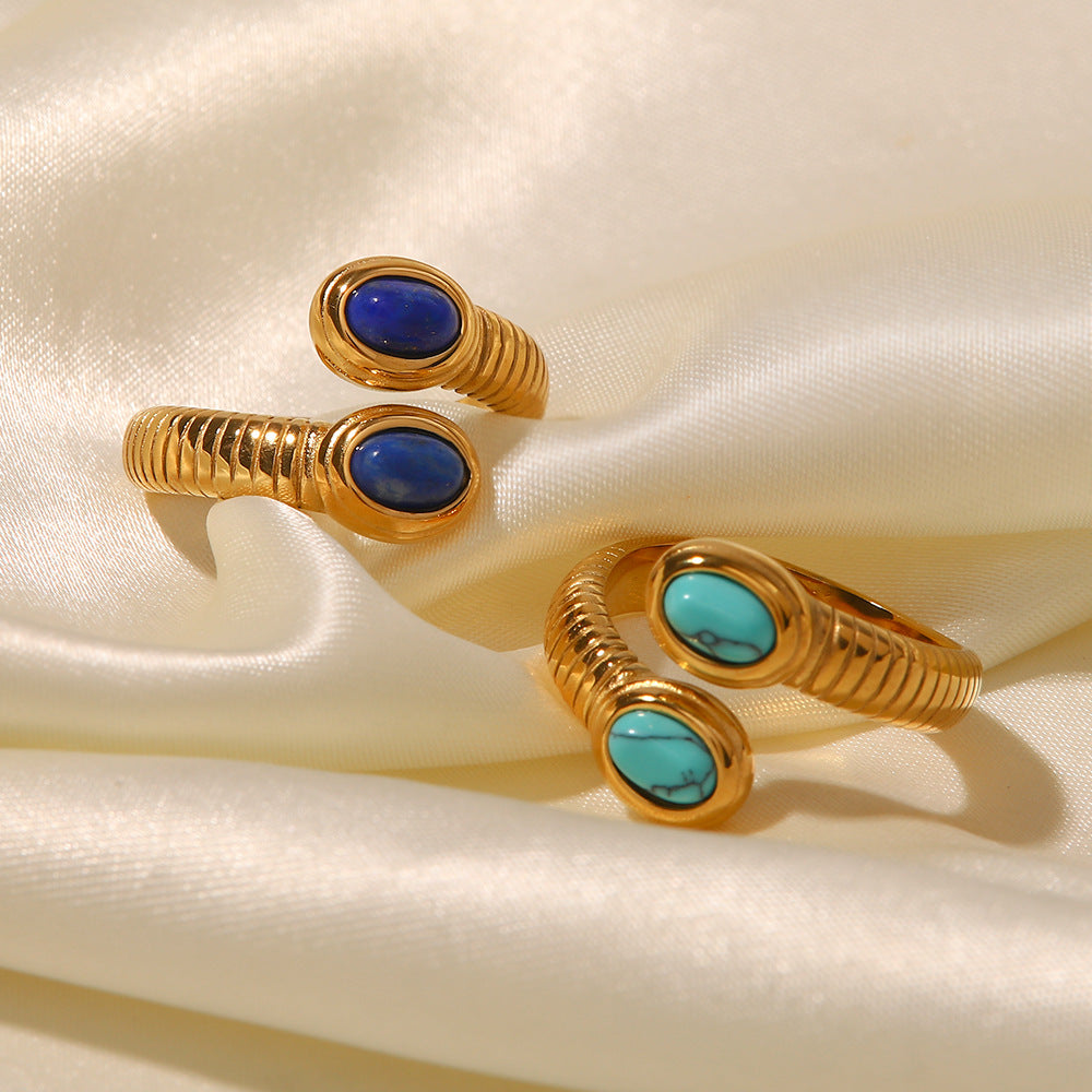 2H 18K Electroplated Gold Thread Inlaid Lapis Lazuli Snake-Shaped Open Ring Fashion Trend