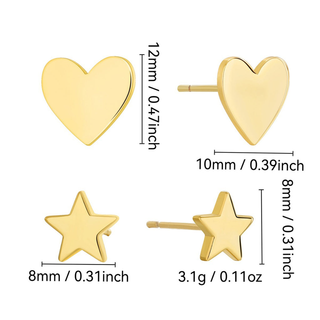 E0740 Fashion Elegant Simple Five-Pointed Star Heart Earrings for Women Copper Gold-Plated Minimalist Style Set Earrings