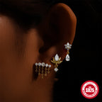 S925Sterling Silver Tassel Inlaid Diamond Chain Earrings Stud Korean Style Hot-Selling Fashion Piercing Jewelry