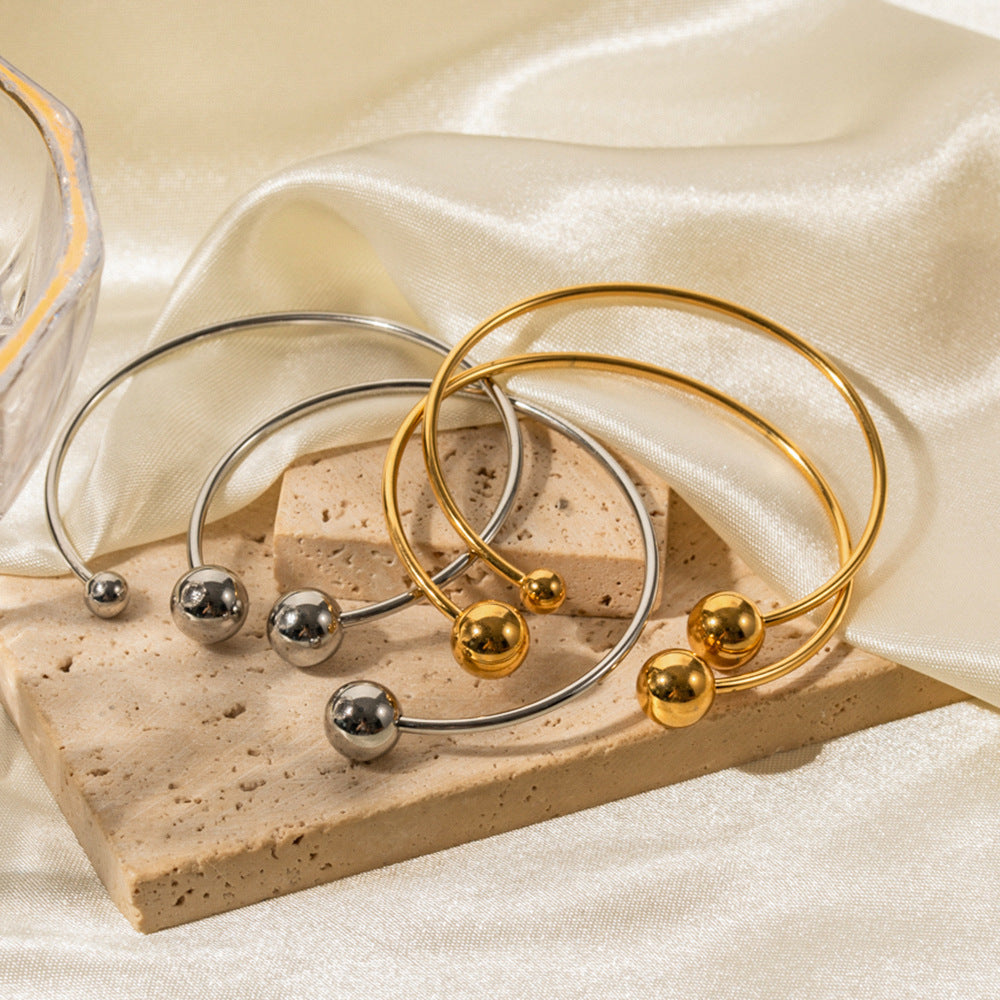 2H2025New Trendy  Design18k Gold-plated Stainless Steel Open Ball Bracelet Jewelry