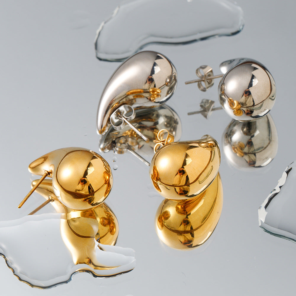 Sense of Design18K Gold Chubby Water Drop Earrings Small Size Women's Fashion Versatile Earrings