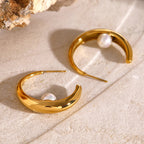 2H Stainless Steel Pearl Earrings Exaggerated Hoop Jewelry Stud Earrings