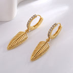 E0661 Creative Minimalist Cool Style Earrings for Women Copper Gold Plated Micro Inlaid White Zircon Geometric Feather Drop Earrings