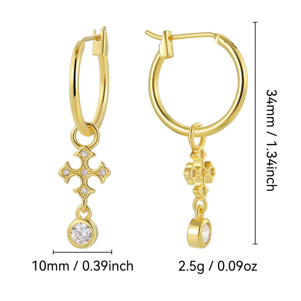 E0812 Vintage Creative Design Earrings for Women Gold-Plated Cross Zirconia Drop Earrings Jewelry
