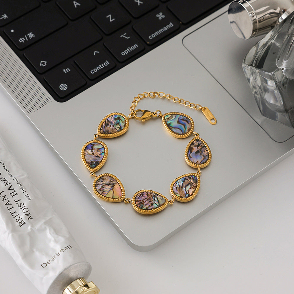 2H18K Stainless Steel Abalone Shell Bracelet Ring Non-Fading Jewelry