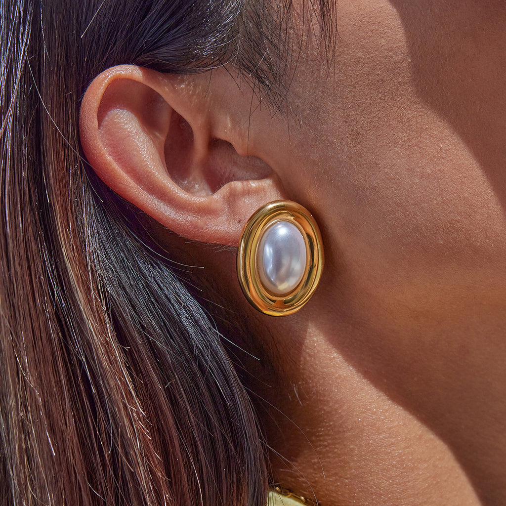 Stainless Steel Retro Pearl Stud Earrings for Women, Non-Fading Earrings Jewelry