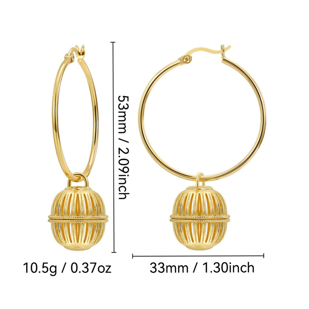 E0705 Fashion Large Hoop Earrings for Women Copper Gold Plated Artistic Retro Hollow Lantern Earrings