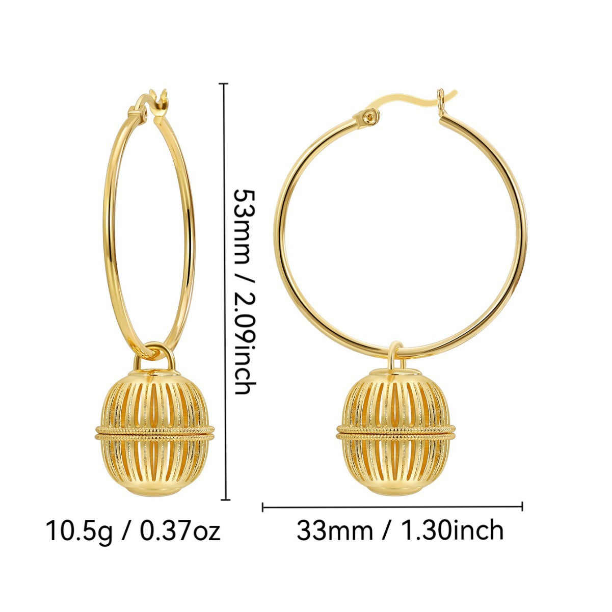 E0705 Fashion Large Hoop Earrings for Women Copper Gold Plated Artistic Retro Hollow Lantern Earrings