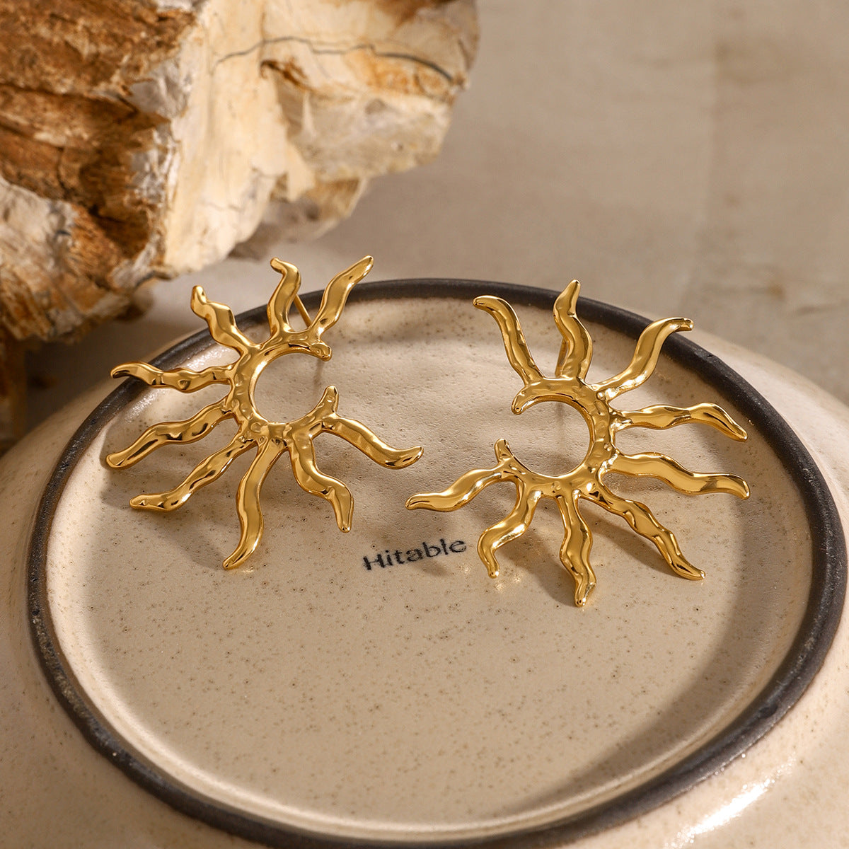 Stainless Steel Earrings Sunflower Studs Electroplated Non-Fading Jewelry