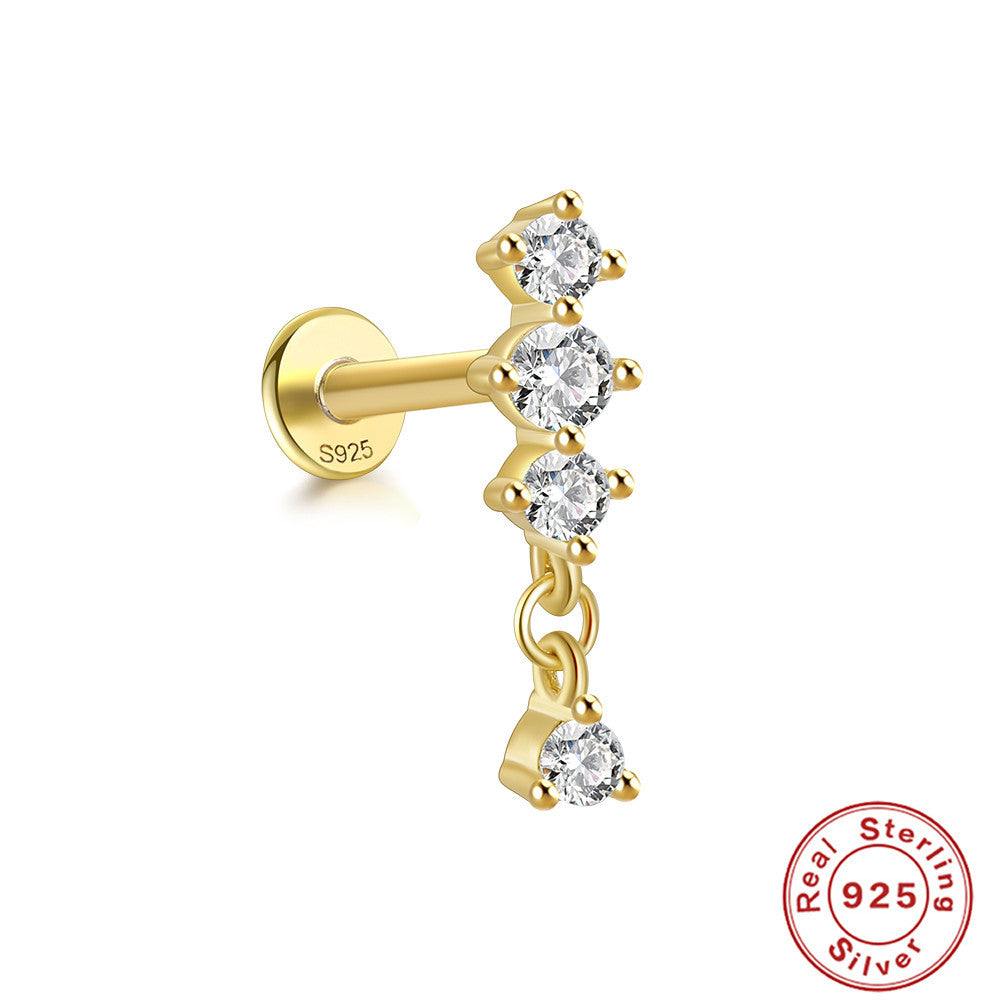 S925Sterling Silver Horse Eye Multi-Diamond Dragonfly Earrings Hot Sale16G Flat Head Piercing Threaded Ear Bone Stud Earrings for Women