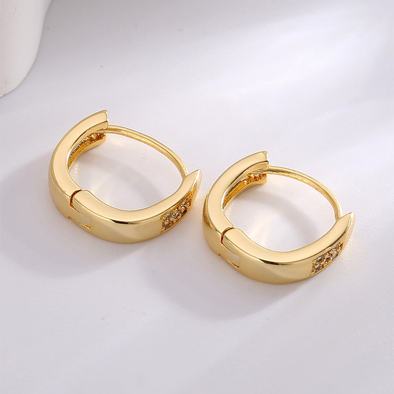 E0650 Fashion Simple Basic Small Earrings for Women Brass Gold-Plated Micro-Inlaid White Zircon Minimalist Ear Clips